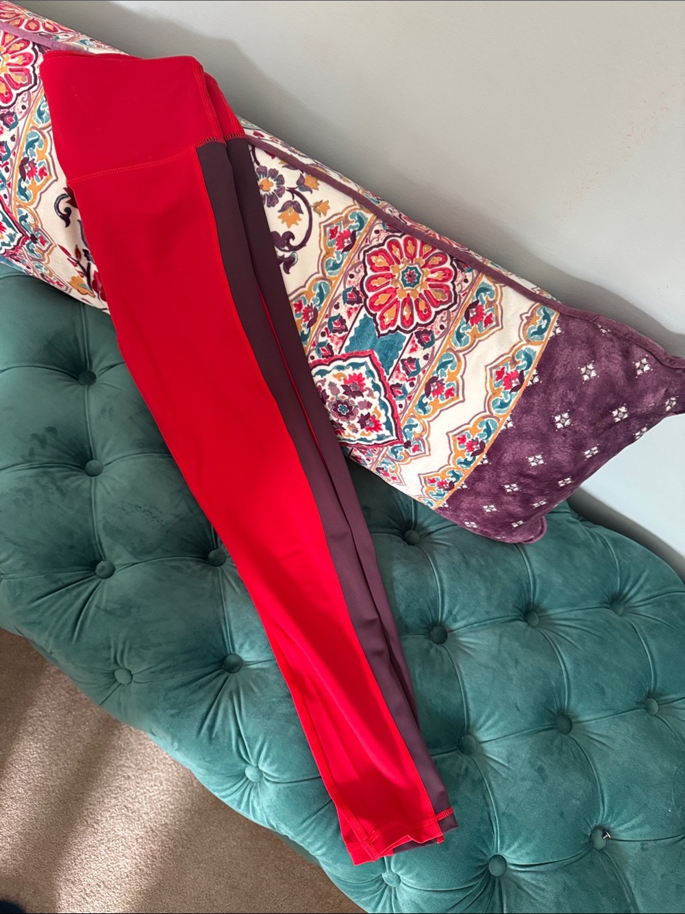 Zyia Red Athletic Leggings with Side Stripe